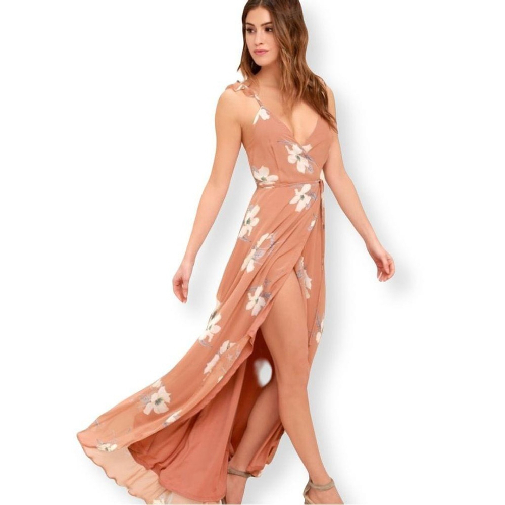 Lulus Dress NWT All Mine Rusty Rose Floral Print High-Low Wrap Size Small
